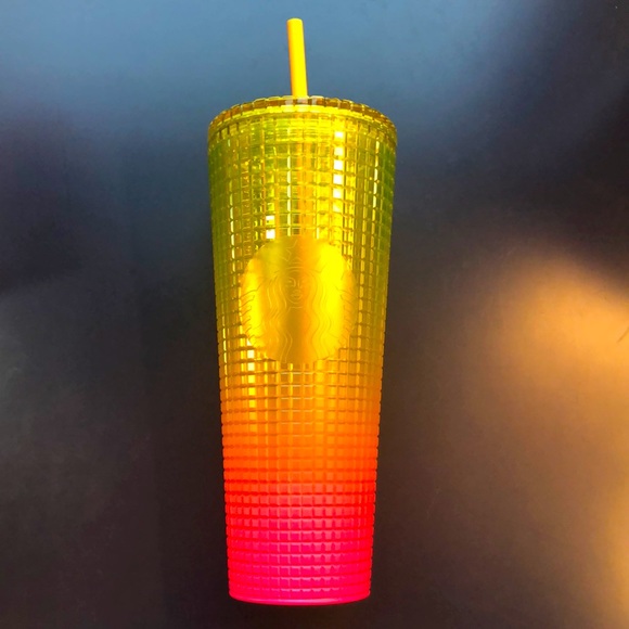 NWT Starbucks 24 oz pink & yellow cold tumbler. Summer 2022. - Picture 1 of 3